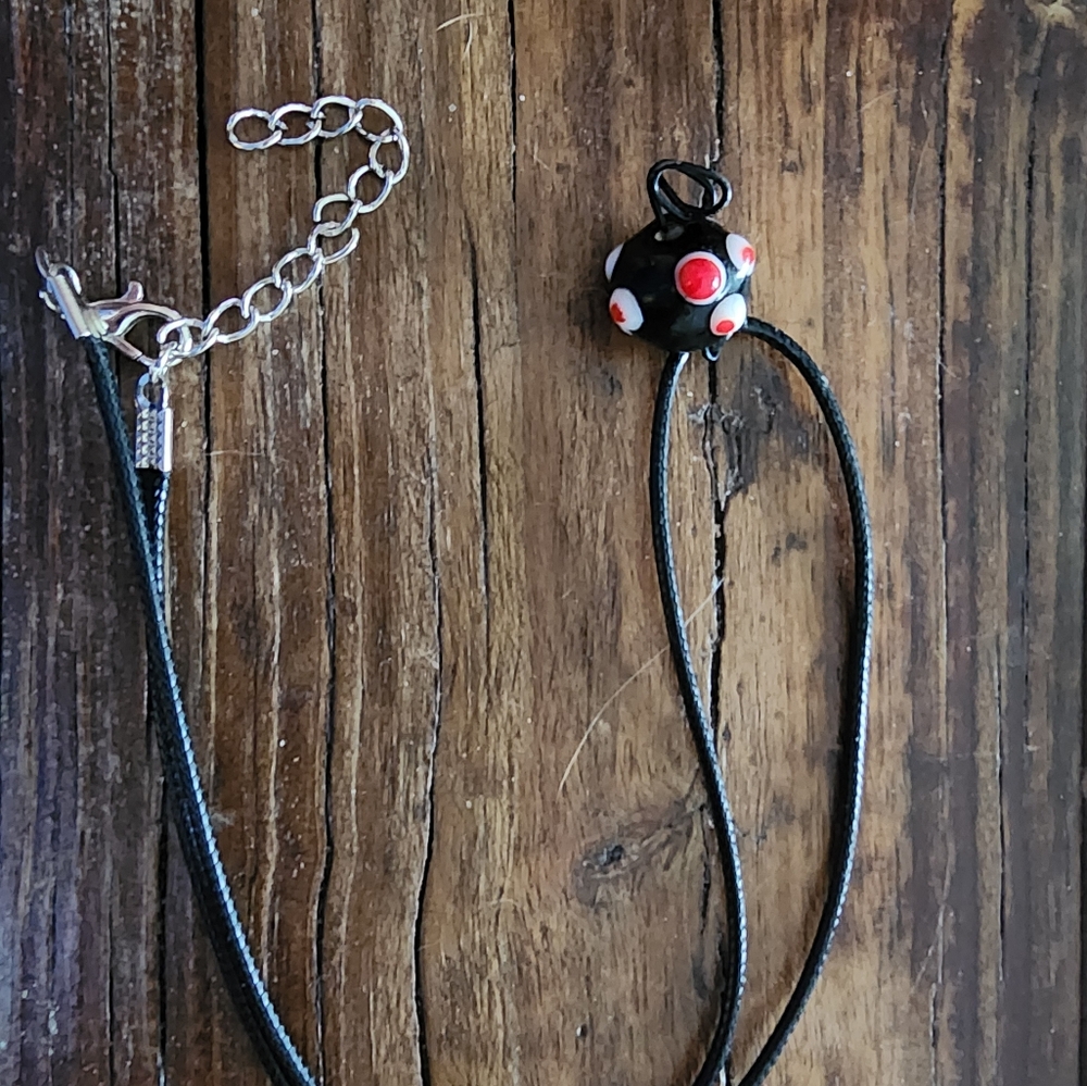 Handmade Black with Red and white polka dot Necklace
